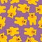 Yellow bear Mamey seamless pattern. Yellow bear in purple jelly.