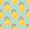 Yellow and beige colored lock ornament seamless pattern. Doodle vintage elements on blue chequered background