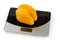 Yellow bell pepper on the digital kitchen scale