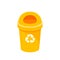 Yellow bin isolated on white background, clip art of recycle bin small, illustration yellow bin plastic, flat icon bin waste,