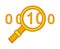 Yellow binary search icon. 0 and 1 in magnifying glass.