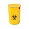 Yellow biohazard metal barrel isolated on white