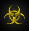 Yellow biohazard sign. A worn and scratched symbol of biological weapons