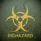 Yellow biohazard symbol on a green military background. Warning
