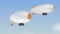 Yellow biplane pass through airships fleet