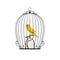 Yellow bird in a black cage
