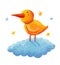 Yellow bird standing on the cloud