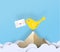 Yellow birds send love letters.paper art vector illustration pap