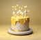 a yellow birthday cake with gold stars on top