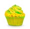 Yellow birthday cupcake with green cream