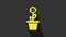 Yellow Bitcoin plant in the pot icon isolated on grey background. Business investment growth concept. Blockchain