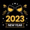 Yellow And Black 2023 New Year Party Card Or Poster With Wine Glass