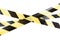 Yellow and black boundary tape on a white isolated background.