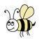 Yellow and black cartoon bee. A cheerful, honeybee on a white background. A beautiful insect with wings and whiskers.