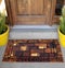 Yellow Black Cobblestone Welcome Entry Door Mat with yellow flowers and leaves