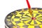 Yellow and black color dartboard with number and have the dart hit at red dot on white background & x28;Concept for business focus