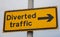 Yellow and black diverted traffic sign Birkenhead Wirral August 2019