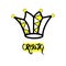 Yellow Black Jester Hat. Hand drawn symbol stylized icon king queen tiara. Calligraphic handwritten word Crown Vector illustration