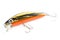 Yellow and black minnow plastic fishing lure isolated on white