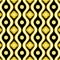 Yellow And Black Retro Seventies Flowers And Wavy Lines Pattern