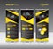 Yellow and black Roll Up Banner template and info graphics, stan