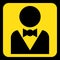Yellow, black sign - figure with suit and bow tie