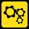 Yellow, black sign - three cogwheel icon