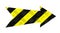 Yellow and black stripes danger warning pattern metallic iron direction arrow sign with steel checker plate texture isolated