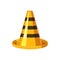 Yellow and black traffic cone icon, cartoon style