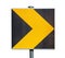 Yellow and black turn road sign isolated on white