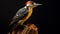 Yellow And Black Woodpecker On Wooden Stump: Contemporary Realist Portrait Photography