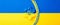 Yellow blue background. Ukrainian flower trident symbol isolated on yellow blue flag banner. Support Ukraine concept.