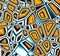 Yellow blue diamond geometries, surreal abstract background, graphics