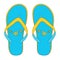 Yellow-blue flip flops with a fish pattern for everyday walks