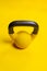 Yellow blue isolated space kettlebell ackground fitness object bodybuilding, from equipment weight for wellbeing and