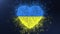 Yellow-blue particles heart rotation animation. Ukrainian flag.
