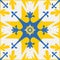 Yellow blue pattern for tiles talavera spanish style, vector illustration for design, geometric angular symmetric mandala