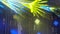 Yellow and Blue rays of Light. Lighting Equipment on stage decoration on a concert.