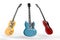 Yellow, blue and red electric guitars