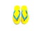 Yellow and blue rubber flip flop shoes