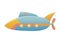 Yellow and blue submarine undersea cartoon style bathyscaphe underwater ship, diving exploring at the bottom of sea flat