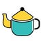 Yellow blue teapot flat illustration on white