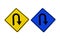 Yellow and blue u-Turn symbol isolated