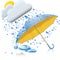 Yellow-blue umbrella with rain