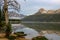 Yellow boat sets on an Idaho mountain lake