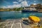Yellow bollard in world famous Sorrento harbor