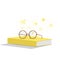 Yellow book with glasses resting on top. Background is icons ref