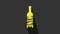 Yellow Bottle of wine icon isolated on grey background. Lettering bottle of wine. 4K Video motion graphic animation