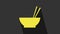 Yellow Bowl with asian food and pair of chopsticks silhouette icon isolated on grey background. Concept of prepare