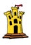 The yellow bricked hand drawn doodle art castle with red flag on top